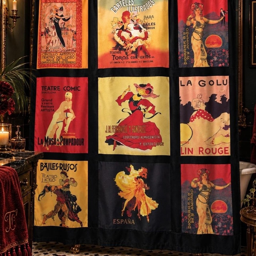 Rare discontinued Vtg BB&B Barcelona Theater Poster Shower Curtain Art Nouveau